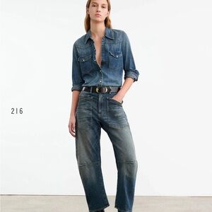 Nili Lotan Shon Mid-Rise Barrel Leg Japanese Denim Jeans 26